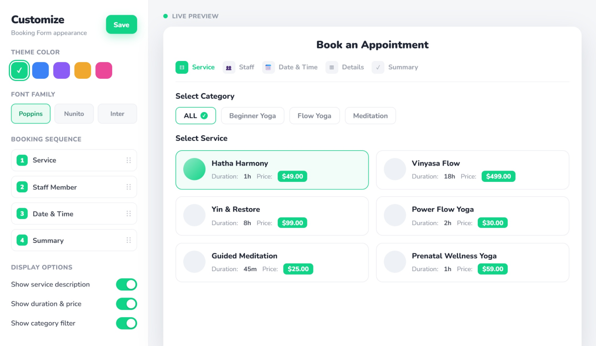 BookingPress booking form customization settings