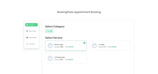 Booking wizard screen