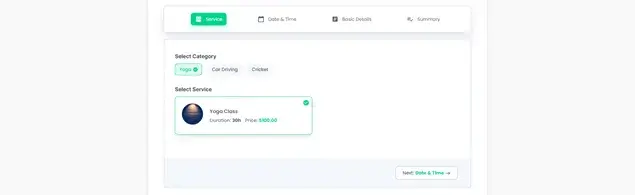 Booking widget tablet view screen