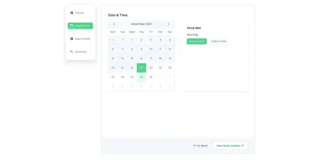 Choose date and time screen