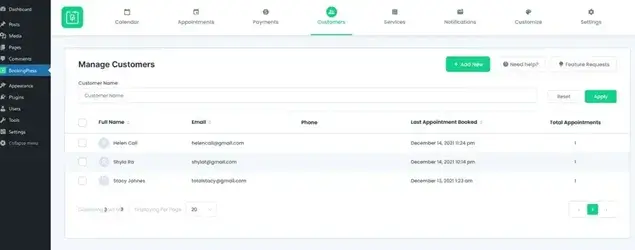 Customers screen