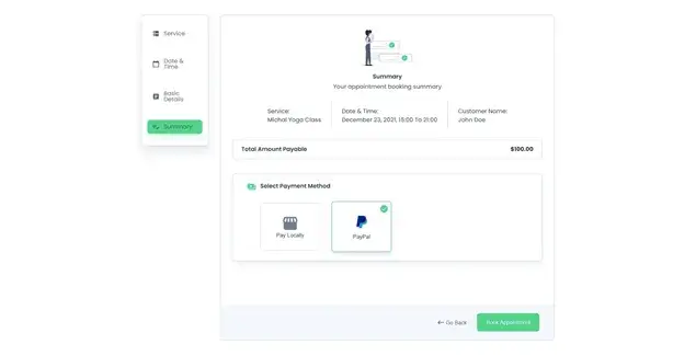 Submit details booking screen