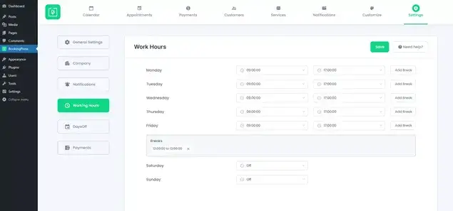 BookingPress schedule screen