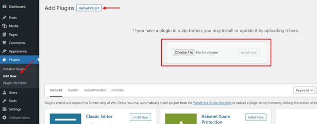 upload plugin in wordpress