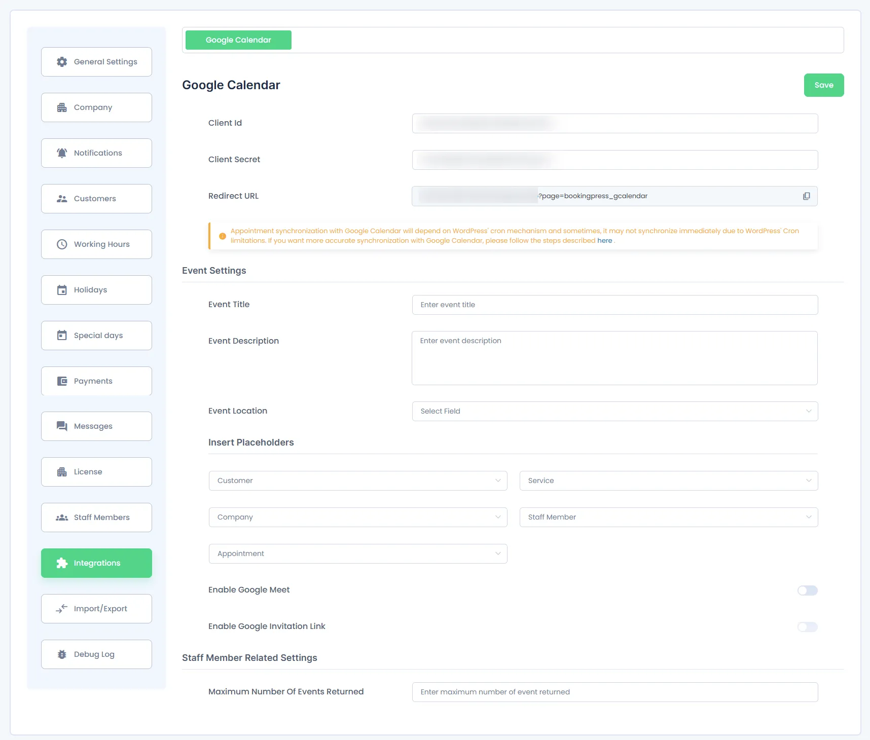 Google Calendar Integrations