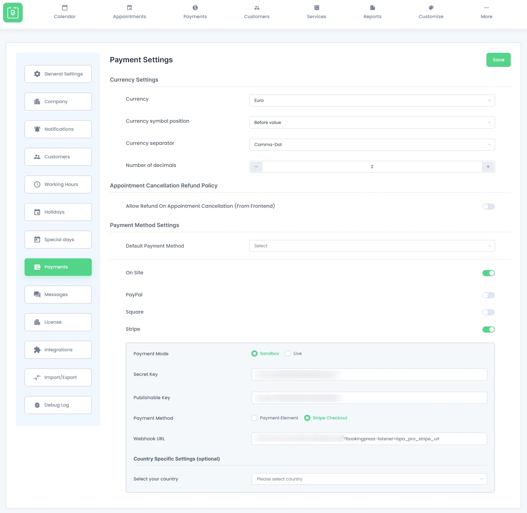 Stripe payment integration with BookingPress