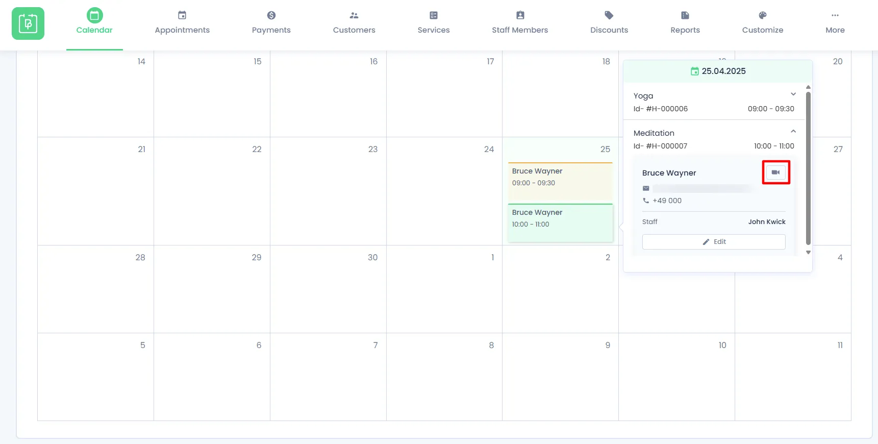 Calendar view