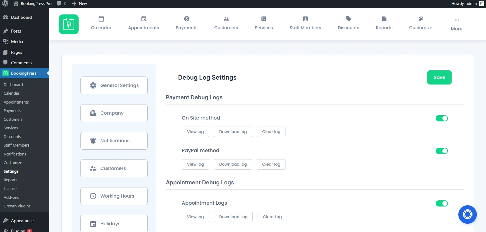 Debug Log Settings