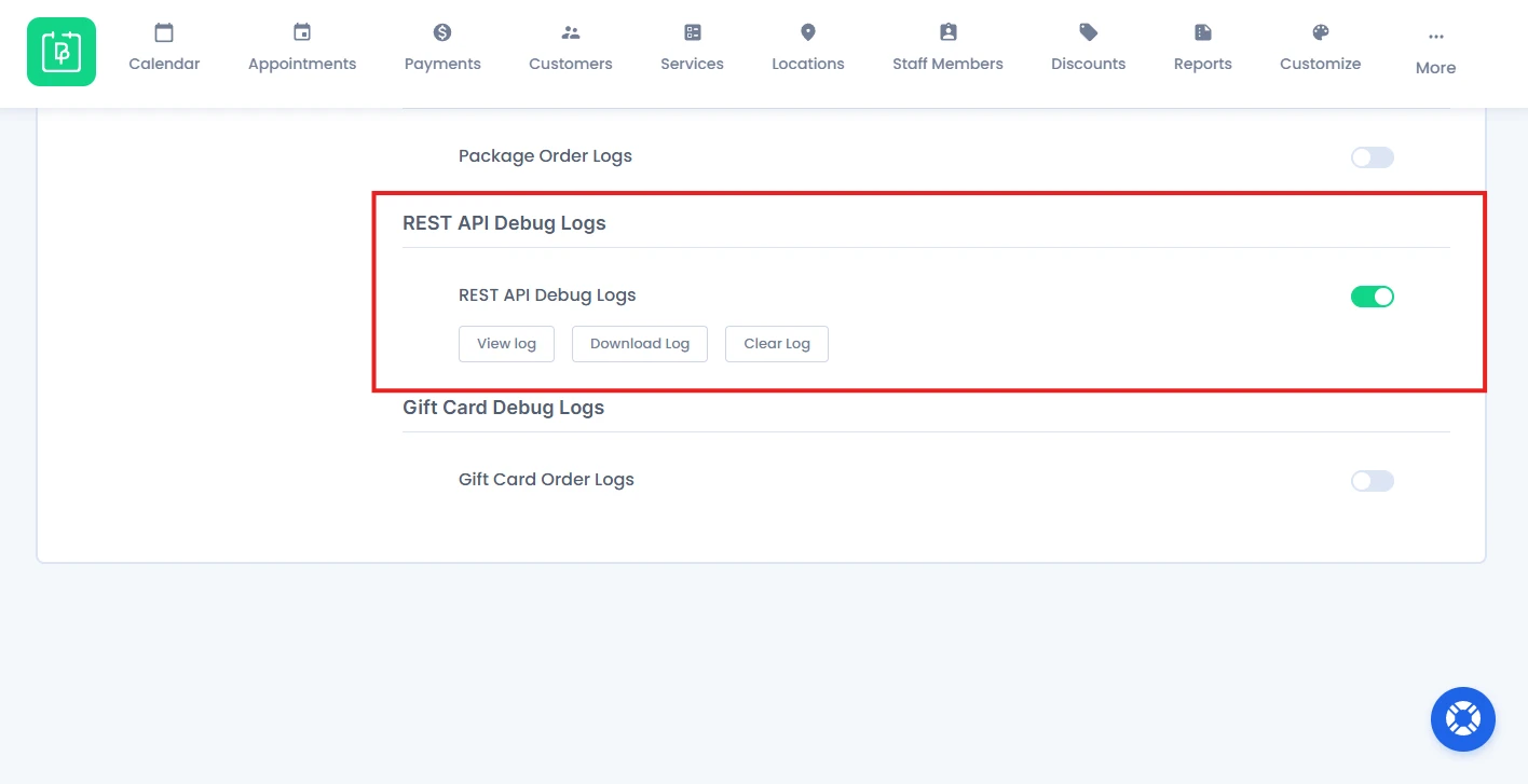 REST API Debug Logs