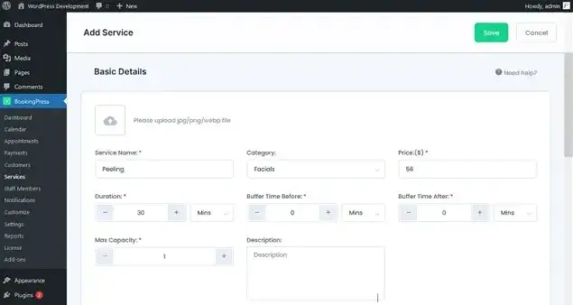 add services with BookingPress plugin