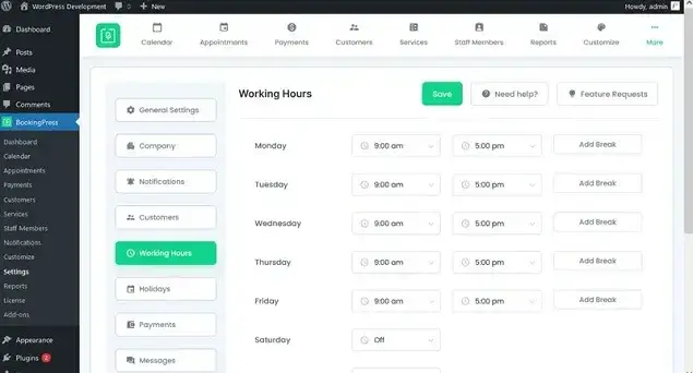 appointment scheduling settings
