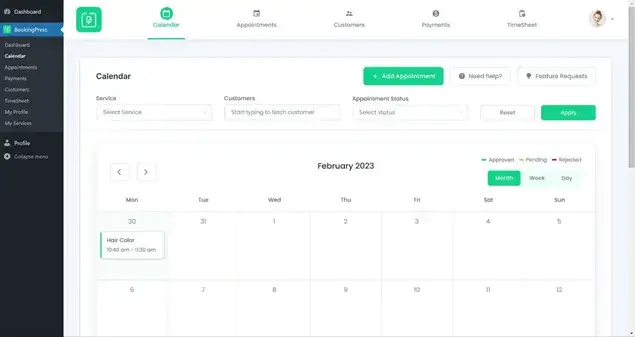 calendar view of staff members