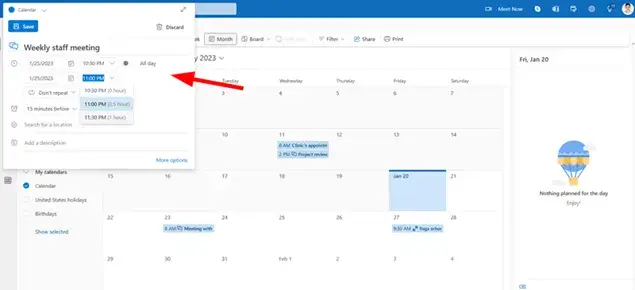 Scheduling a meeting in Outlook