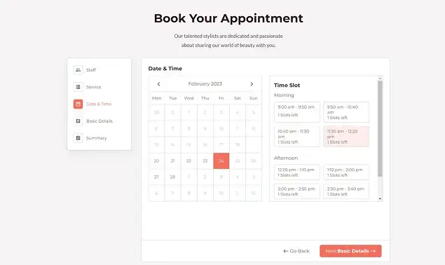 BookingPress front-end view