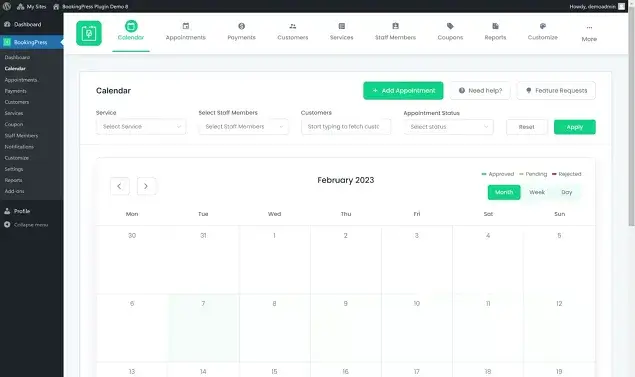 bookingpress calendar view