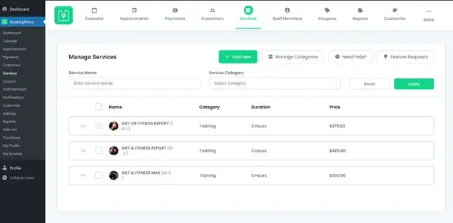 add fitness services