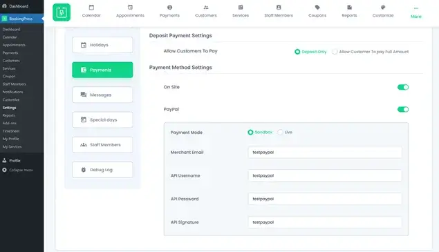 set payment methods