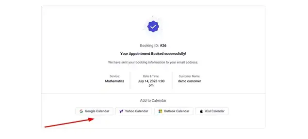 Booking confirmed page