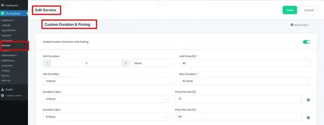 Custom Duration and Pricing