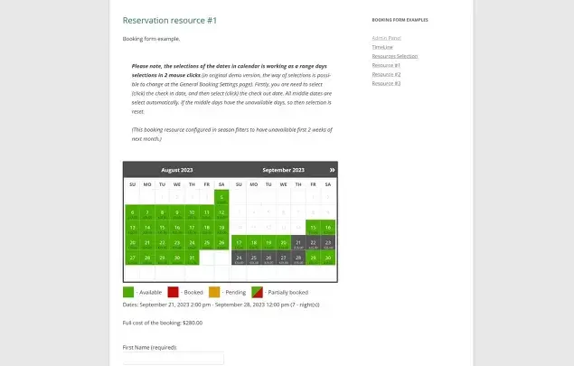 Booking Calendar Plugin
