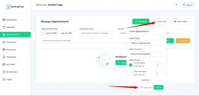 custom booking URL