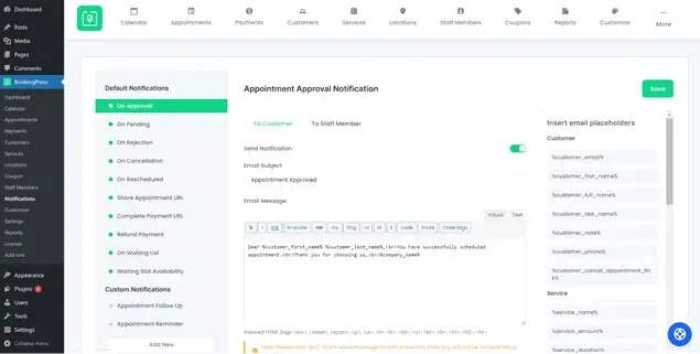 Appointment approval notification page