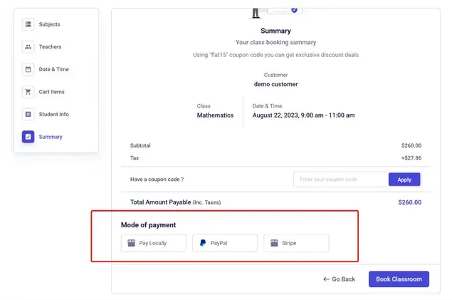 payment gateways supported in BookingPress