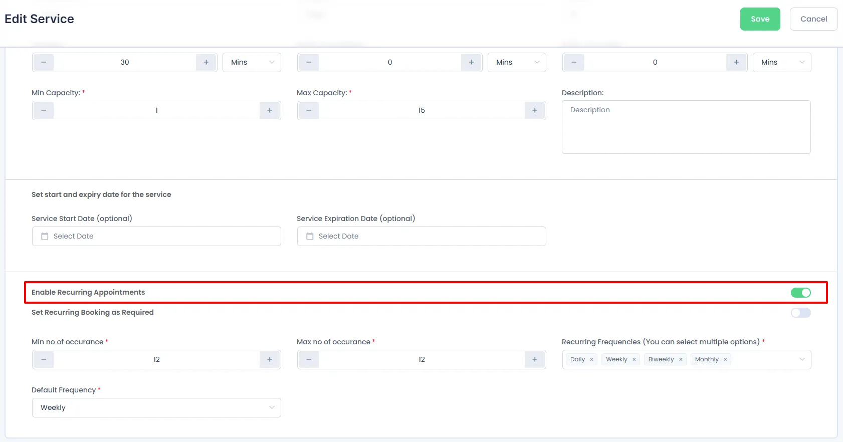 Recurring Appointment for Individual Service