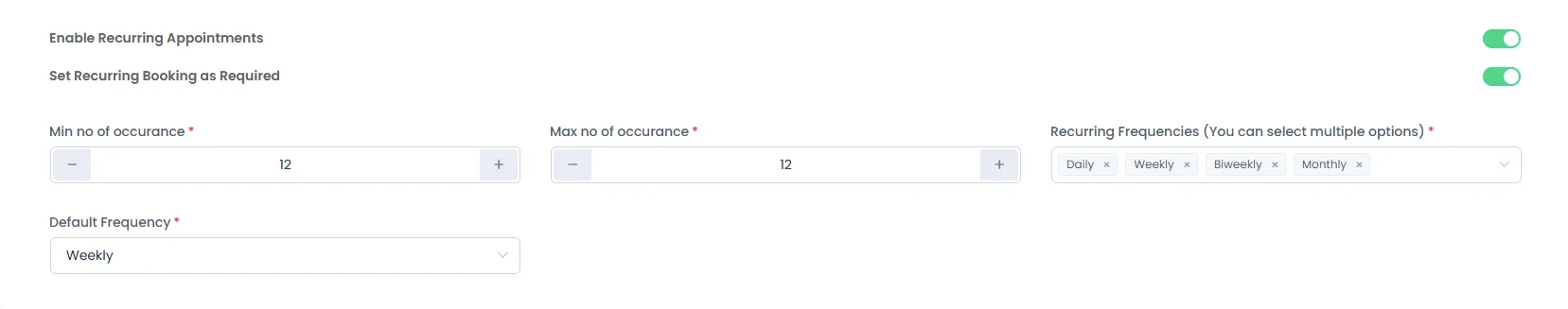Recurring Appointments configuration.