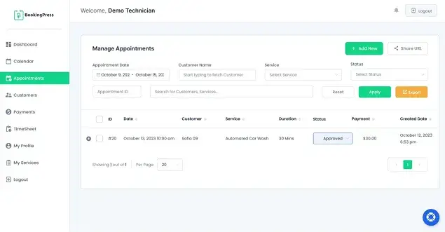 The Appointments menu
