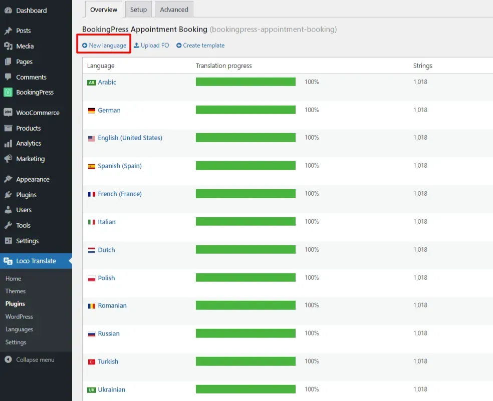 BookingPress Provide languages