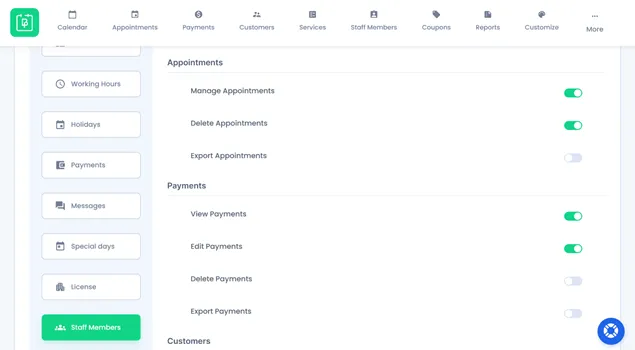 Staff Member Settings