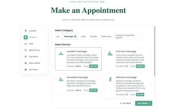 Select Service Page