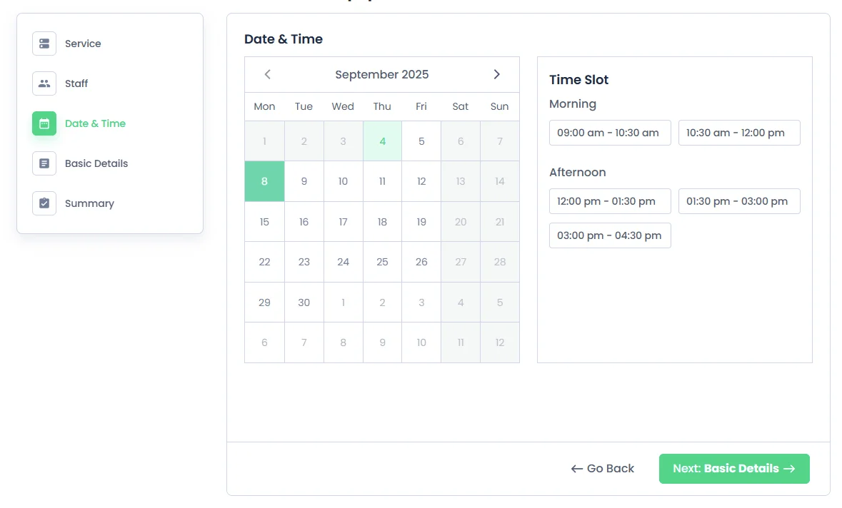 multi service timeslot selection