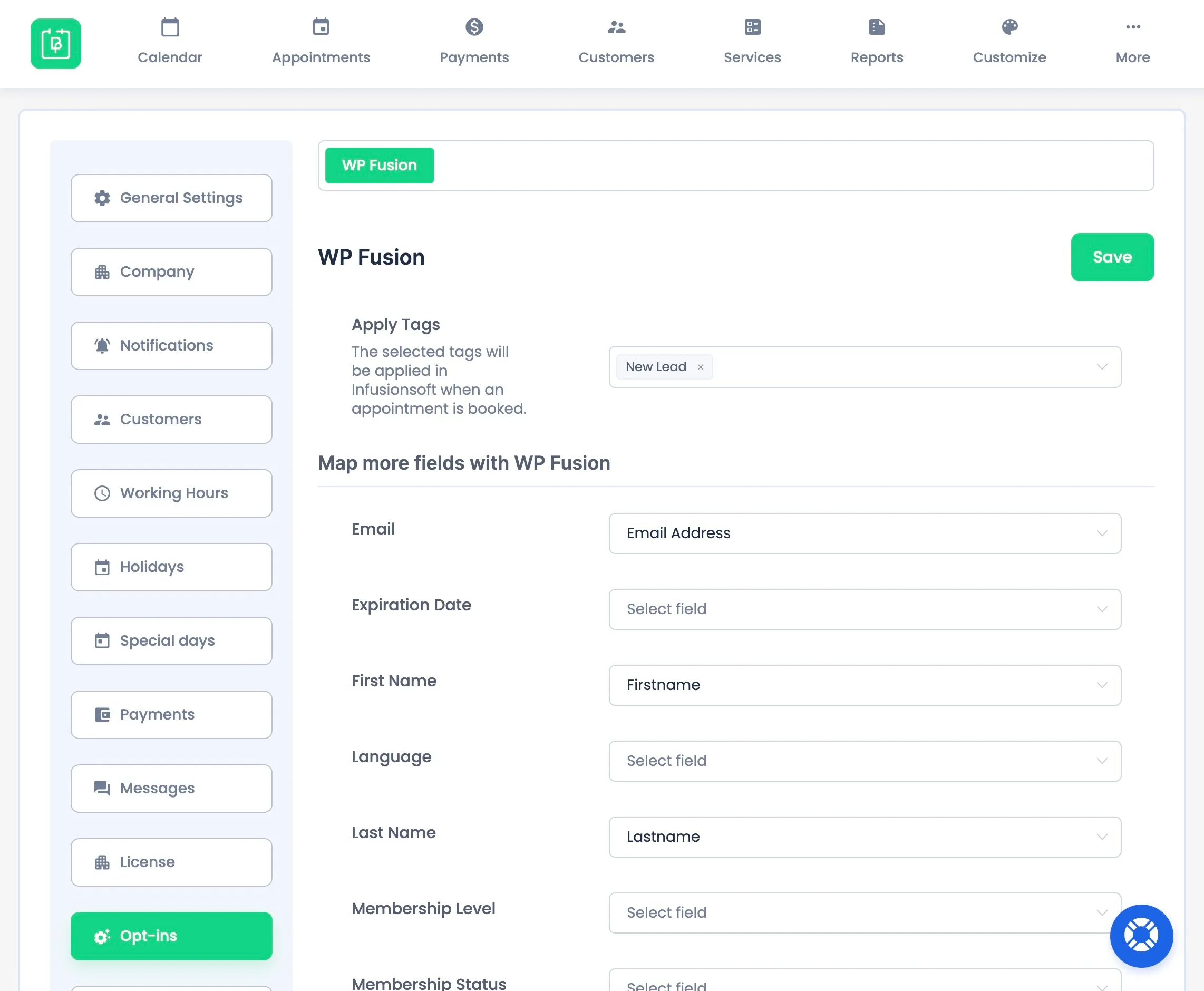 BookingPress Opt-ins tab
