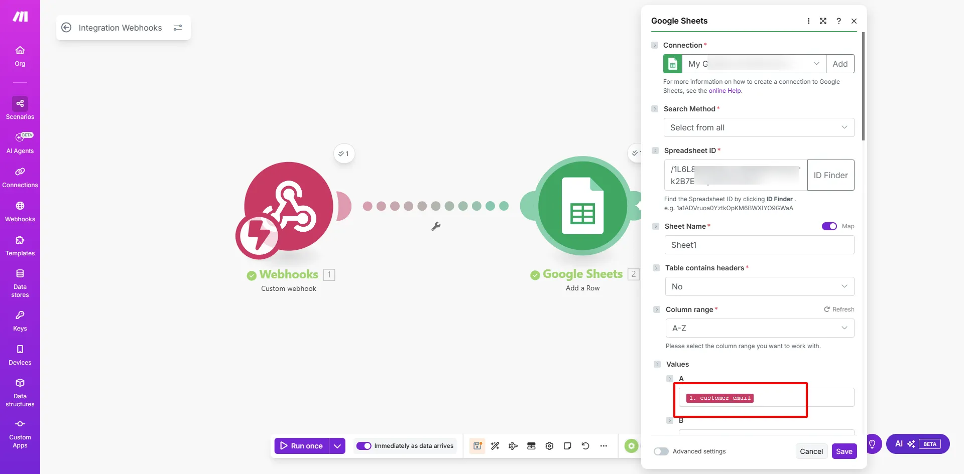 Integration webhooks