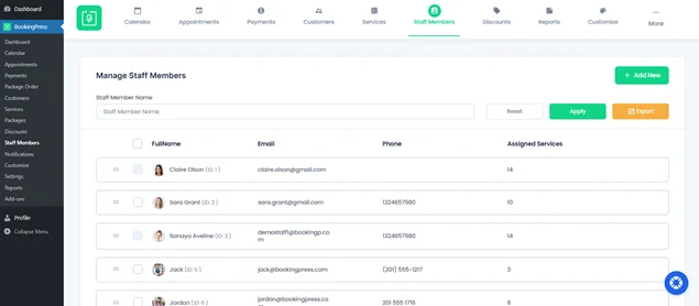 bookingpress admin dashboard