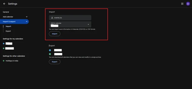 choose ics file