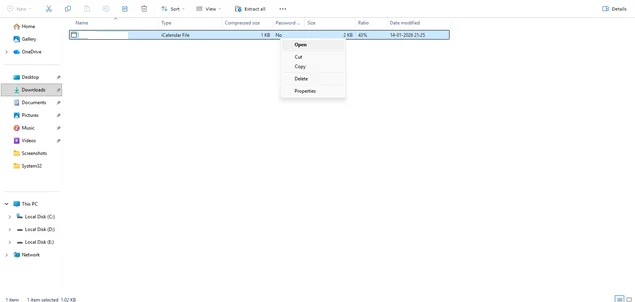 open ics file