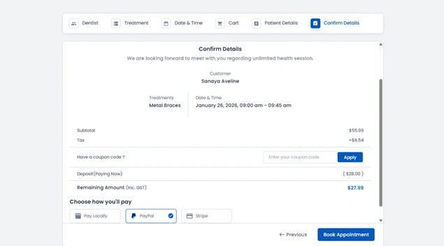 booking form with payment support