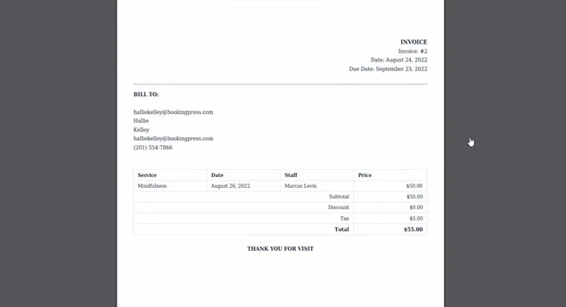 booking invoice