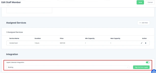 Apple Calendar integration section