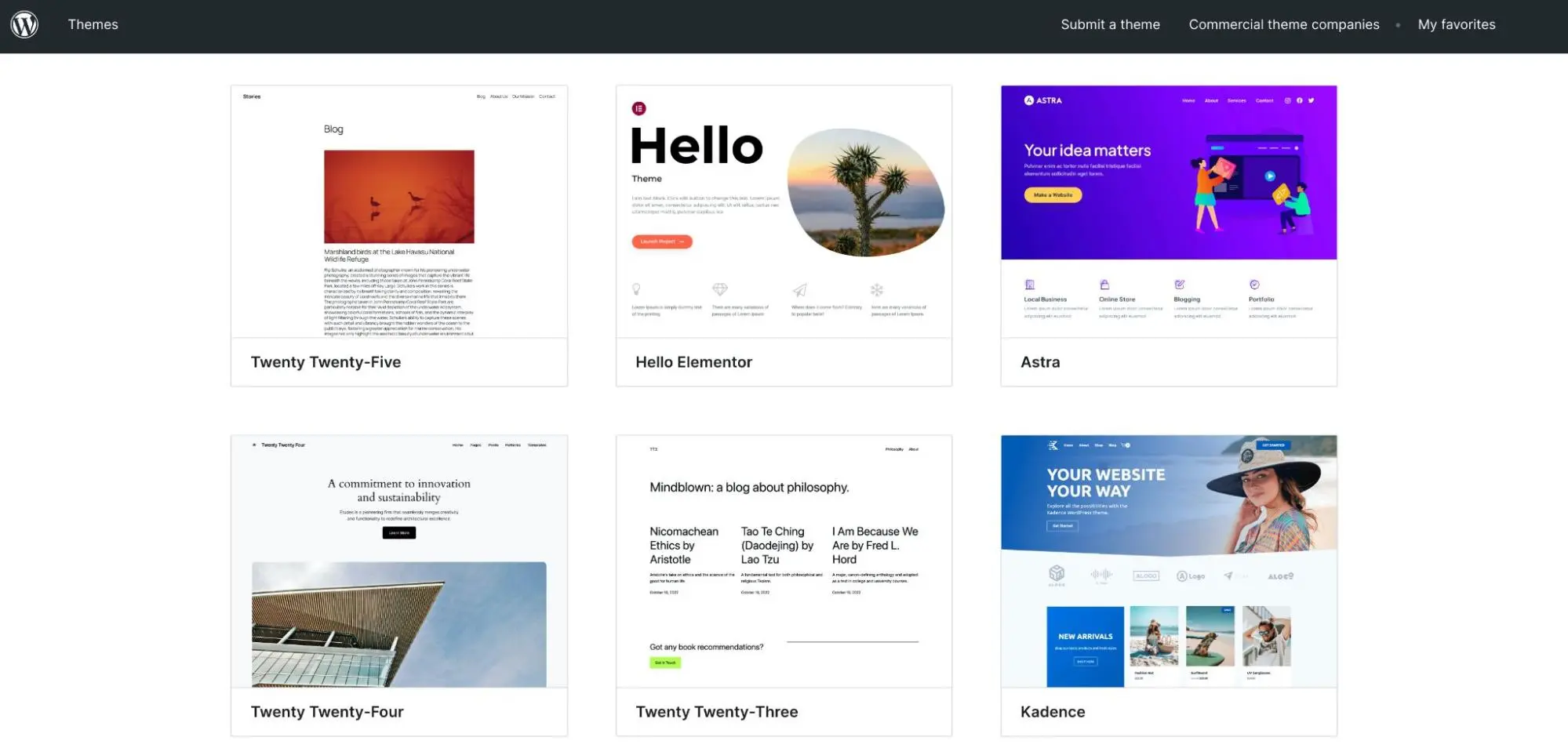 WordPress theme directory interface